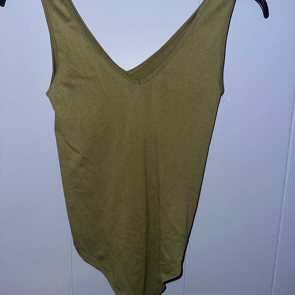 SO Green Asymmetrical Bodysuit Top